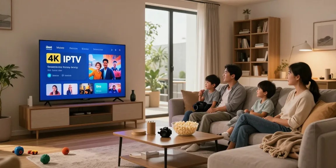 Enjoying the best IPTV Norway service with family in a cozy living room.
