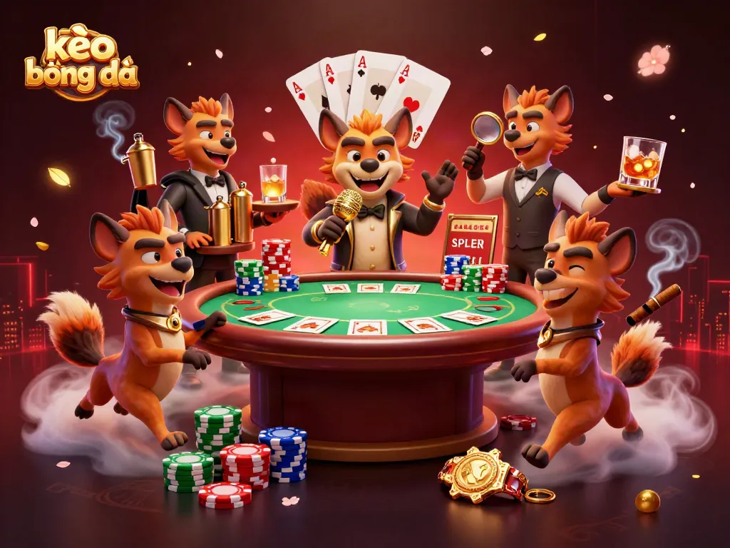 Engage with kèo bóng đá through lively hyenas at a vibrant comedy casino scene.