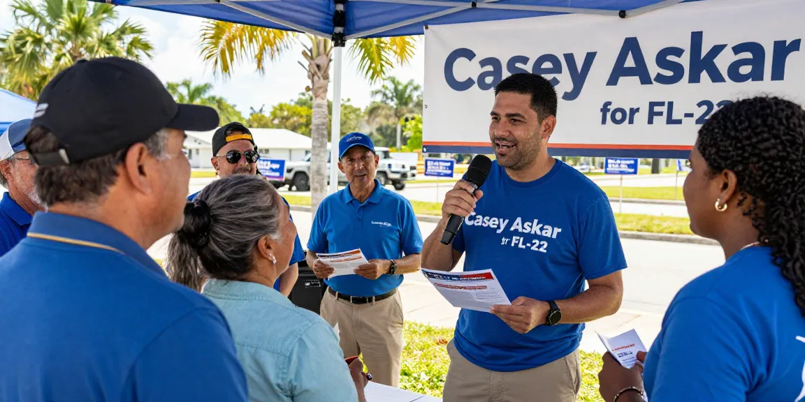 Casey Askar engaging voters at a Florida campaign event showcasing community support.