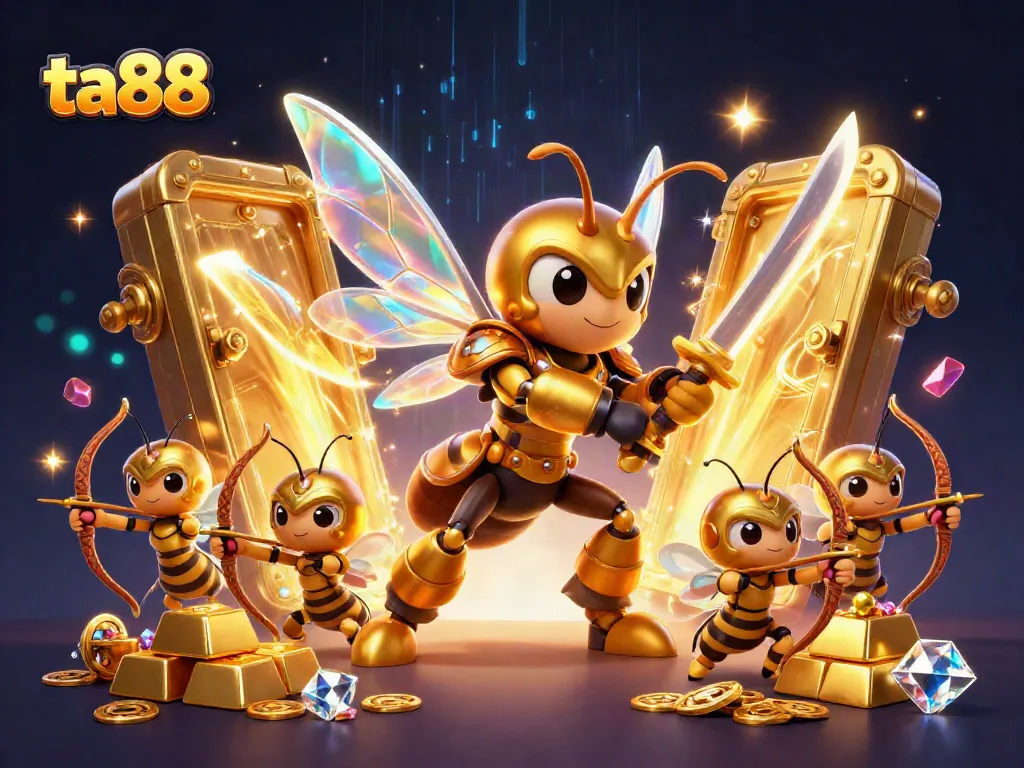 Experience the excitement of ta88 with a vibrant casino scene featuring a golden hornet warrior.