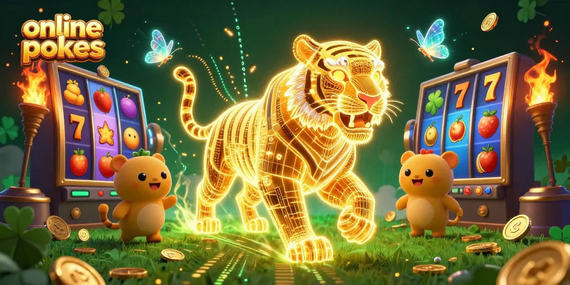 Experience online pokies excitement in a vibrant 3D casino landscape filled with slots and luck.