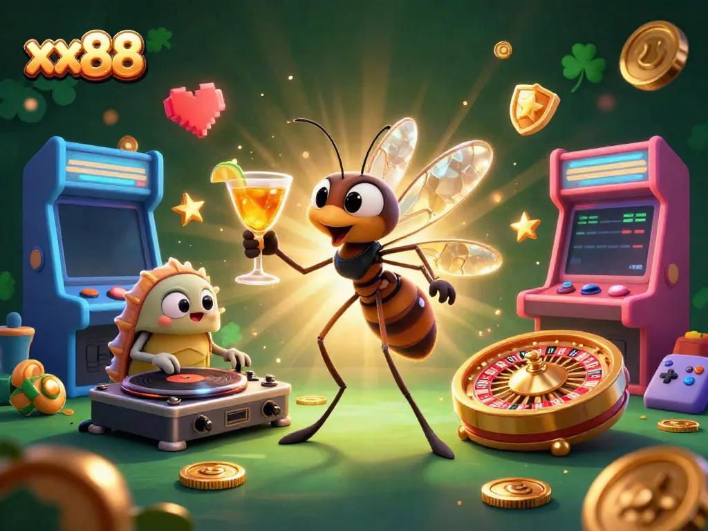 Play exciting casino games at xx88 with an enchanting scene featuring vibrant characters and glowing elements.