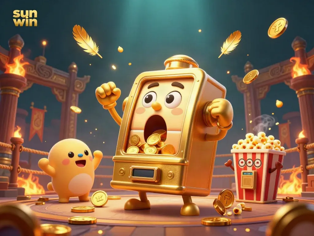 Win big with sun win at this vibrant casino scene featuring a golden jackpot slot machine!