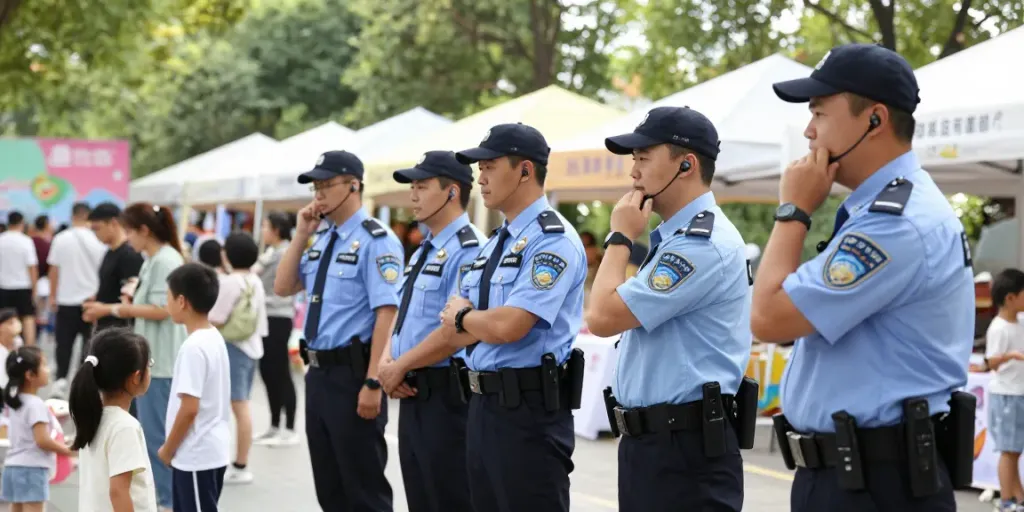 Security Solutions: Trusted local security professionals ensuring safety at a community festival.