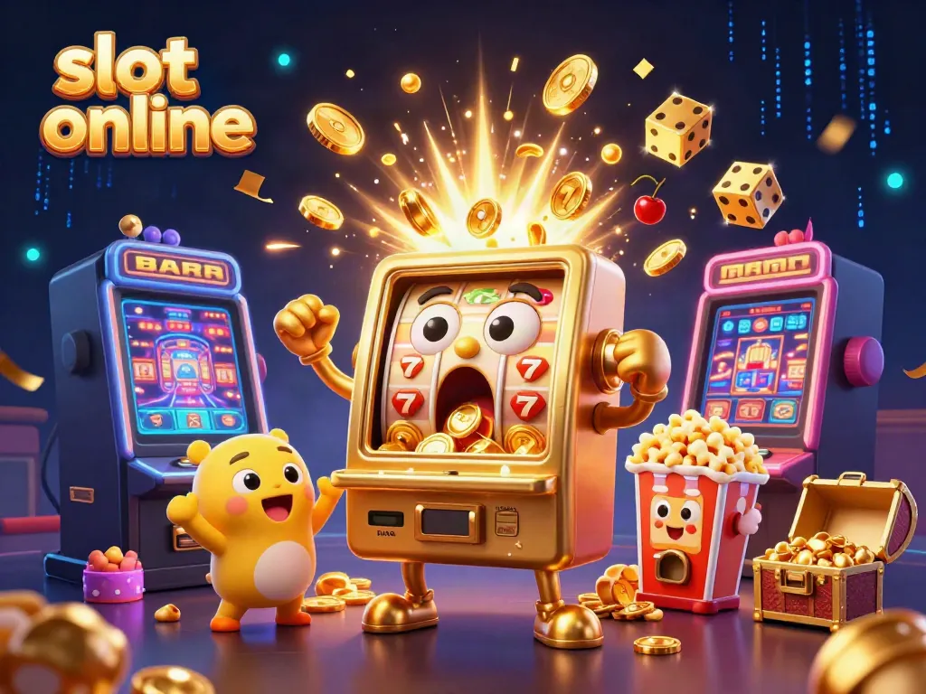 Experience the thrill of slot online with a vibrant scene of gold coin excitement from an animated jackpot.
