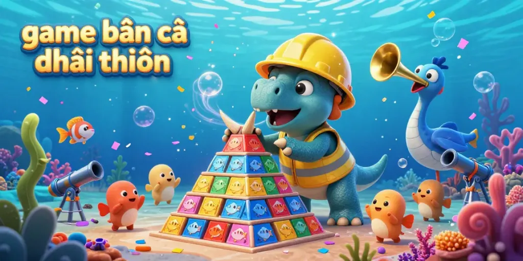 Celebrate game bắn cá đổi thưởng with engaging underwater scenes featuring animated dinosaurs and fish game tokens.