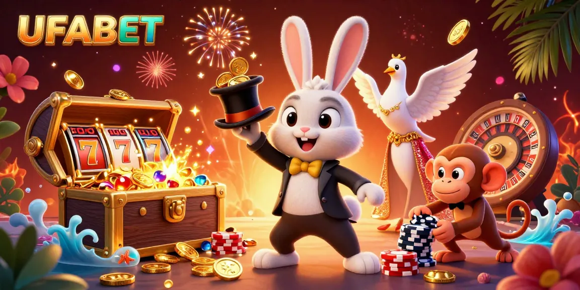 Experience the thrill of winning at UFABET with our dynamic casino scene featuring exciting characters and games.