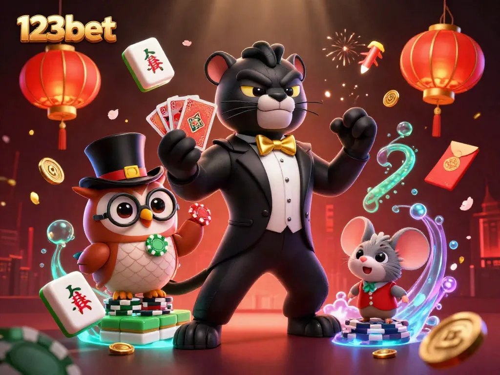 Experience the excitement at 123bet with stylish casino characters and festive elements.