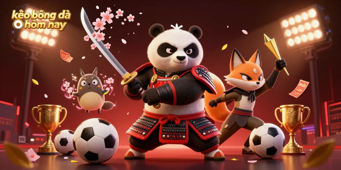 Bet on kèo bóng đá hôm nay with illustrated samurai and ninja in a vibrant sports scene.