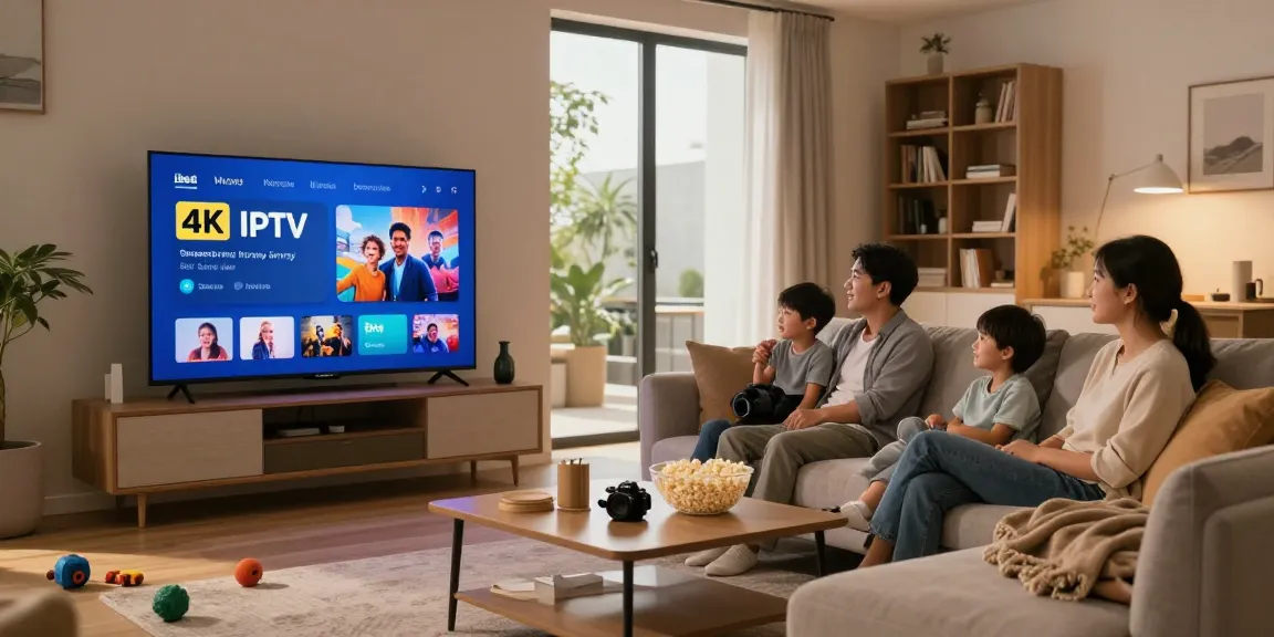 Enjoying the best IPTV Norway service with family in a cozy living room.