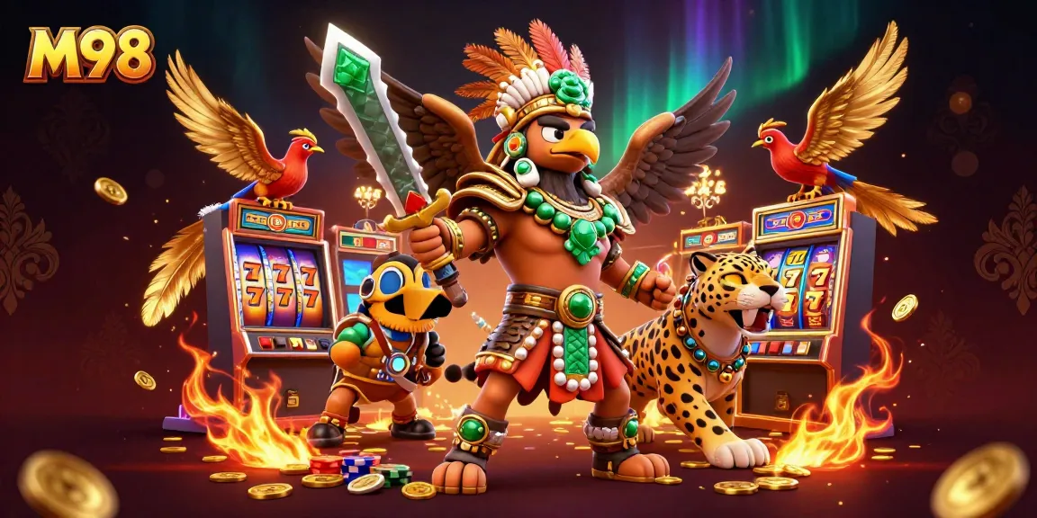 M98 players engage with vibrant casino elements in an epic gambling adventure.