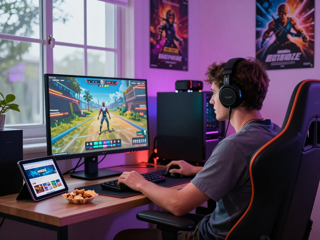 Player enjoying immersive porngames in a vibrant gaming setup.