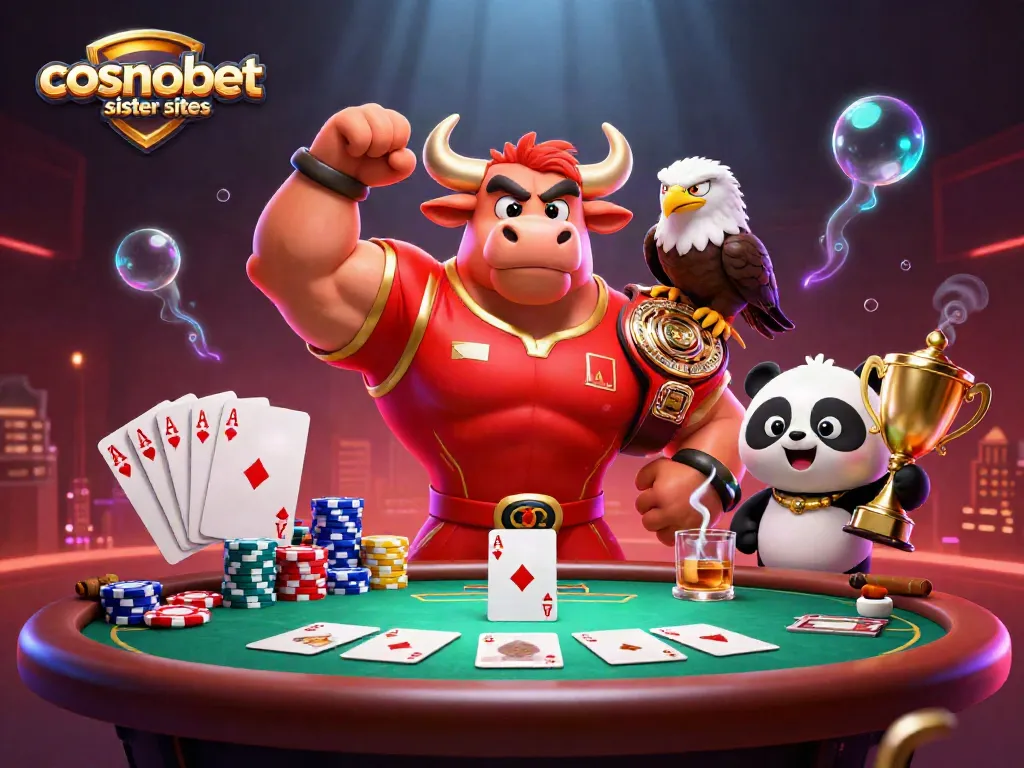 Experience cosmobet sister sites with a vibrant 3D illustration of casino characters celebrating gaming victories.