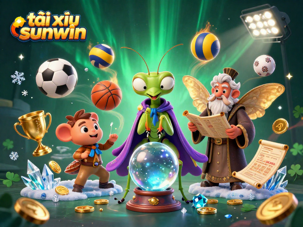 Celebrate wins at tài xỉu sunwin with a vibrant 3D casino illustration depicting fortune tellers and dynamic sports elements.