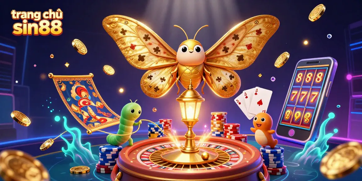 Engage with the vibrant world of trang chủ sin88, featuring majestic moths and buzzing casino activity.