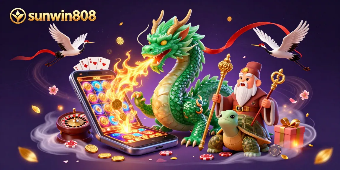 Engage in exhilarating gameplay with sunwin808 featuring a magical dragon and casino elements.
