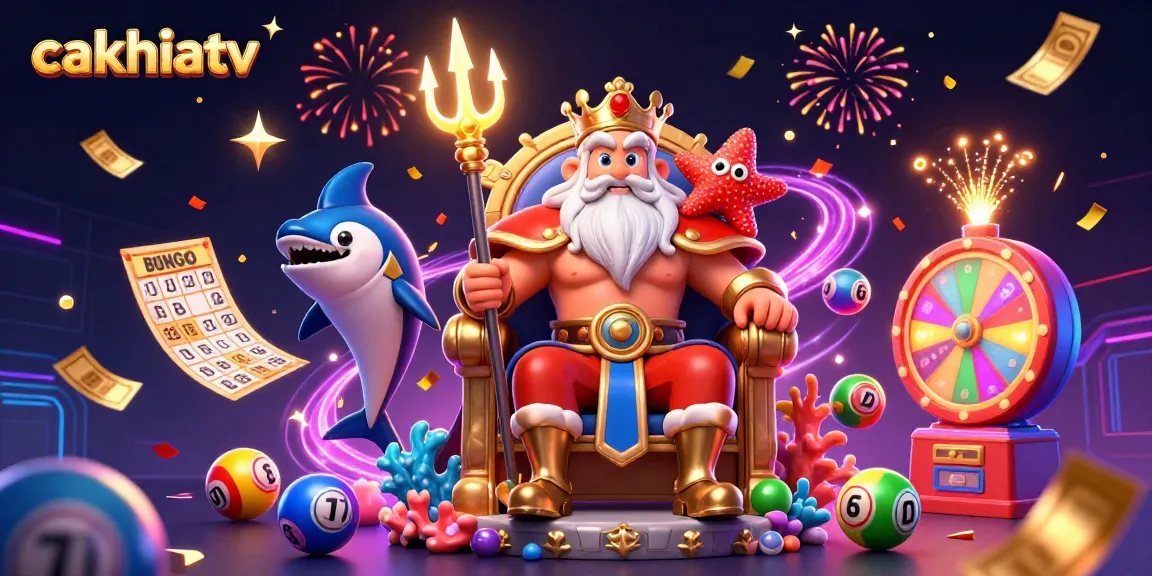 Cakhiatv offers thrilling lottery experiences with vibrant colors, a detailed underwater scene featuring gaming elements.